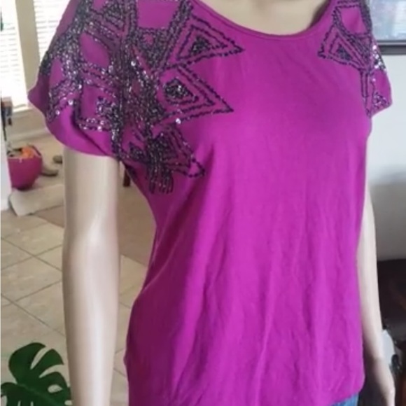 Rock & Republic Fuchsia Sequin Blouse - Picture 1 of 5